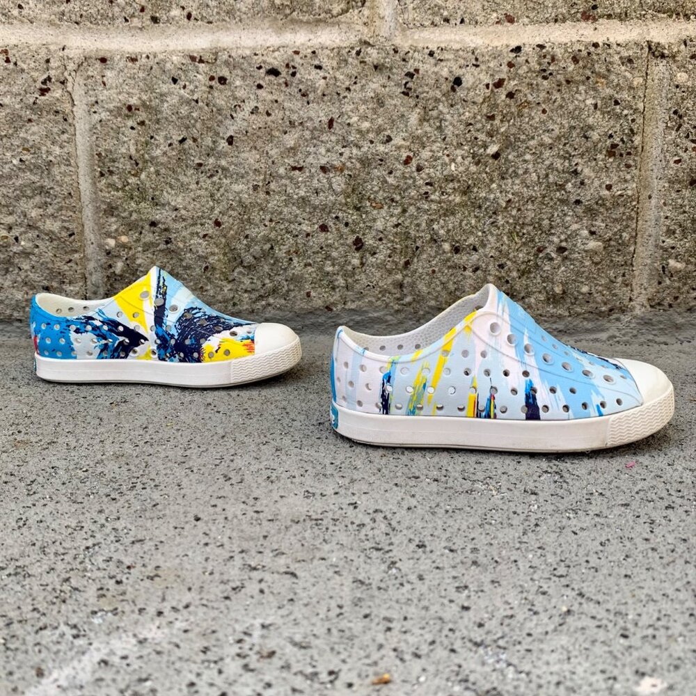 NATIVE Jefferson Paint Splash Shoes Kids 8 C8 Sneaker Natives Blue Slip On Shoe - Picture 4 of 8